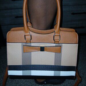 Elegant Tan and Black Color Block Women's Handbag and Crossbody